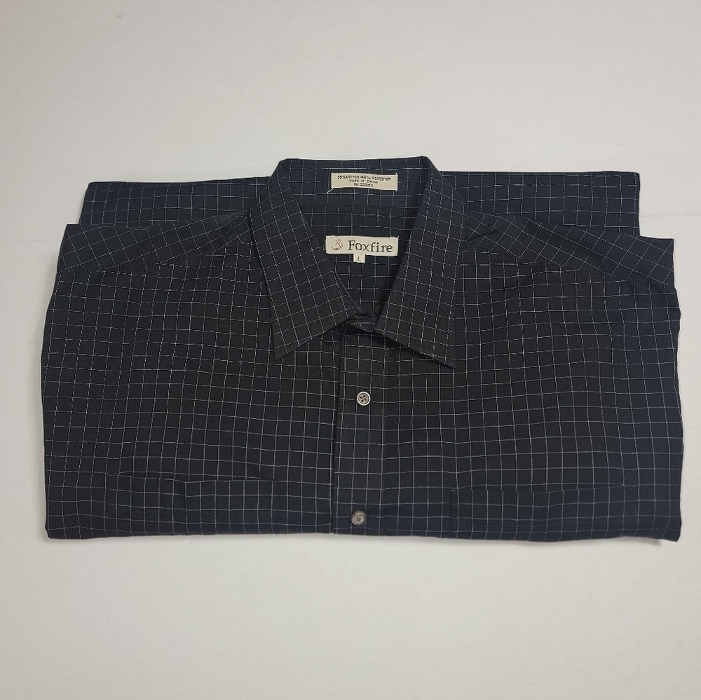 Foxfire Men’s Button Down Short Sleeve Shirt  L Large Black with white stripes